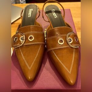 Cognac Pointed Toe Slingback Kitten Heels